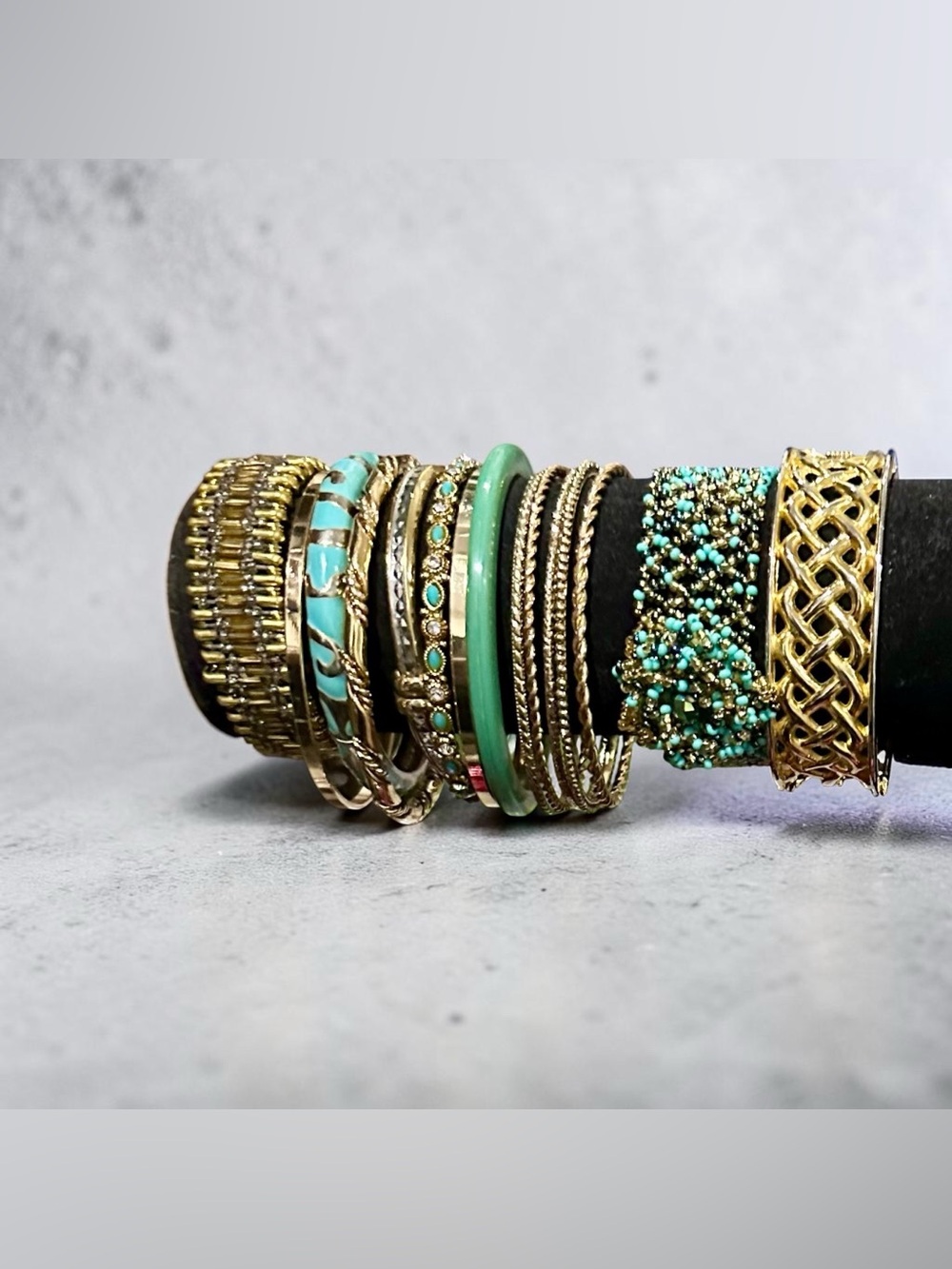 Signature Faith Gold Turquoise Bangle Bracelet Set Stack Boho Western Women OS
